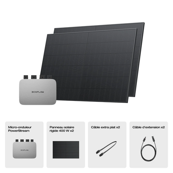 EcoFlow Panneau solaire rigide 400 W (2 pièces) + PowerStream Micro-onduleur 800W