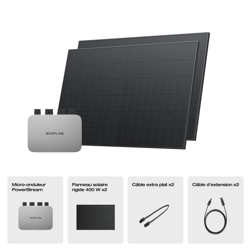 EcoFlow Panneau solaire rigide 400 W (2 pièces) + PowerStream Micro-onduleur 800W