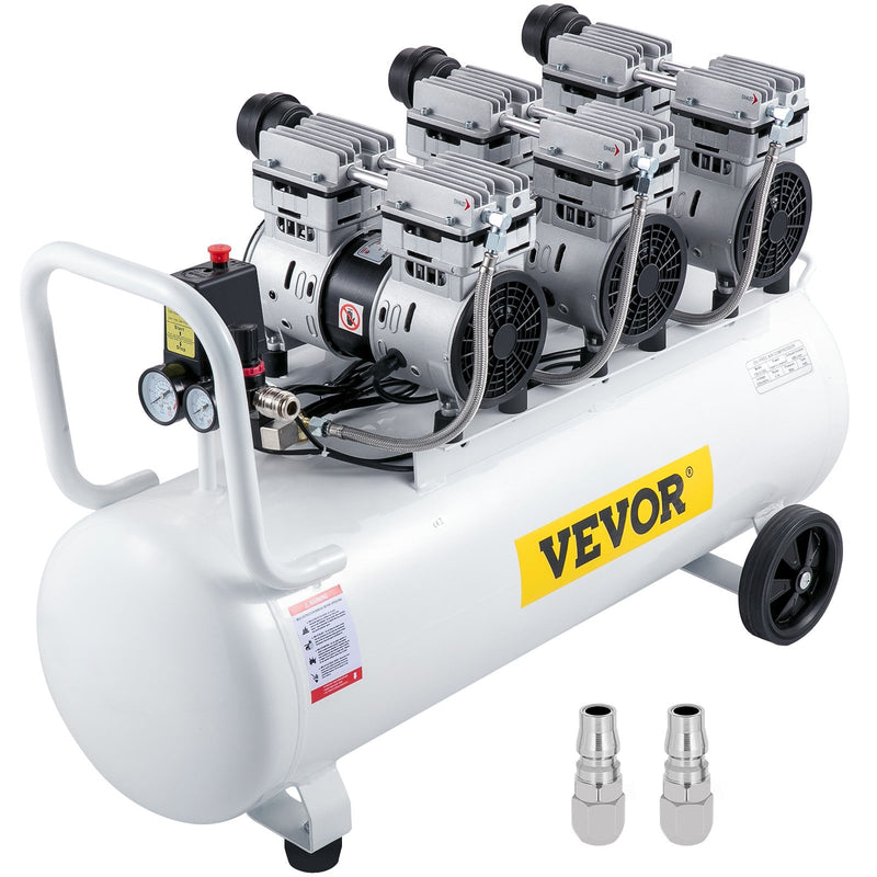 VEVOR Compresseur d'air silencieux sans huile 22 gallons 80 l air comprimé silencieux avec 2 manomètres pour réparation domestique, nettoyage du chauffage au sol, peinture en tôle